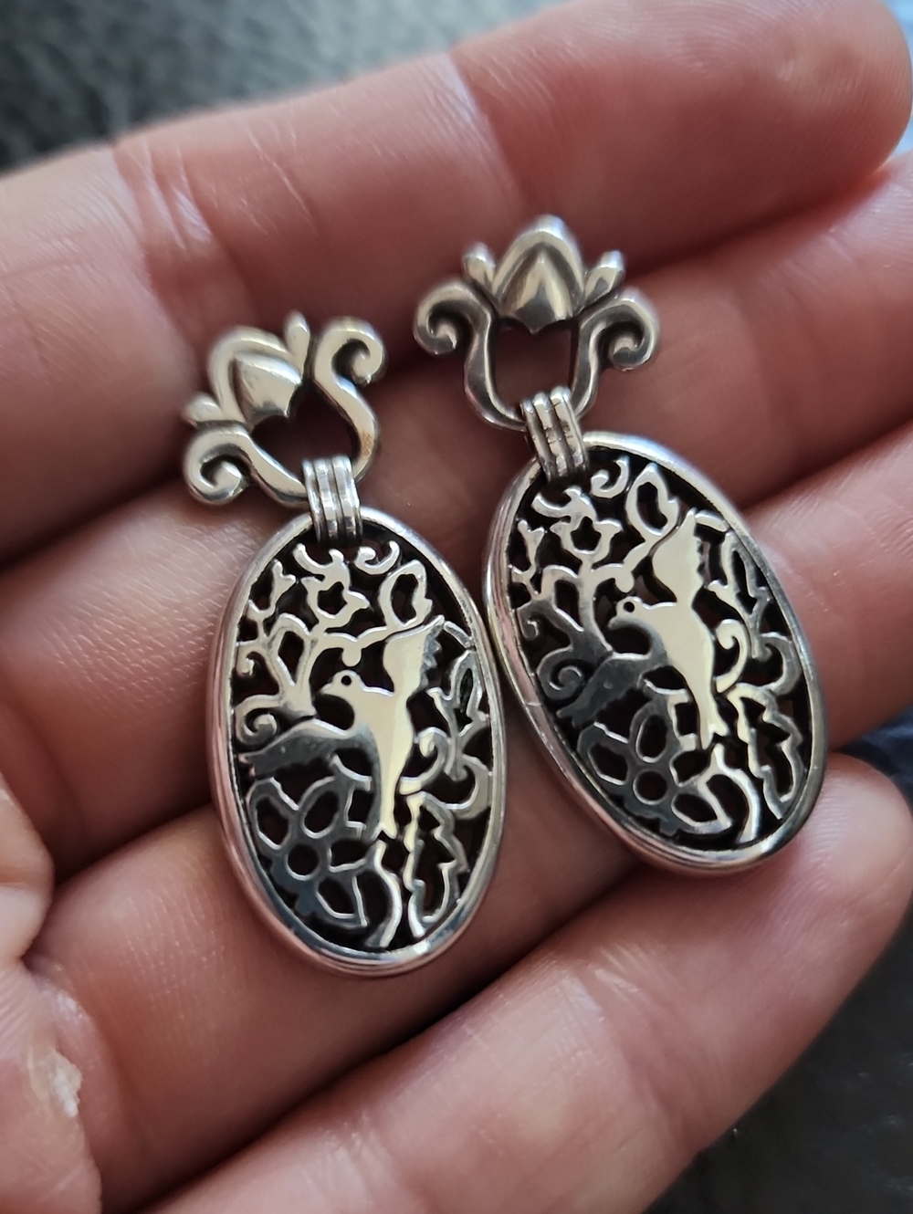 Brighton Silver Tone Filigree Bird Drop Earrings - Silver